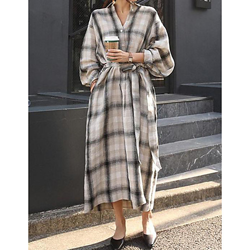 

Women's Shift Dress Maxi long Dress Black and white stripes Long Sleeve Stripes Fall Spring Casual 2021 S M L XL / Cotton / Cotton