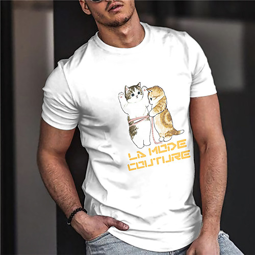 

Men's Unisex Tee T shirt Shirt Hot Stamping Cat Graphic Prints Print Short Sleeve Casual Tops Cotton Basic Designer Big and Tall White