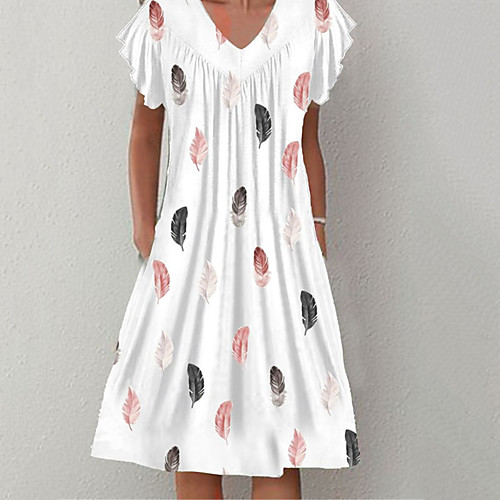 

Women's A Line Dress Knee Length Dress White Short Sleeve Print Print Summer V Neck Casual 2021 M L XL XXL 3XL