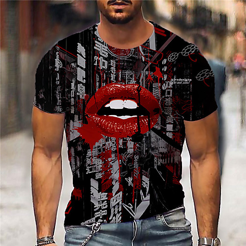 

Men's Unisex Tee T shirt Shirt 3D Print Graphic Prints Mouth Print Short Sleeve Daily Tops Casual Designer Big and Tall Black
