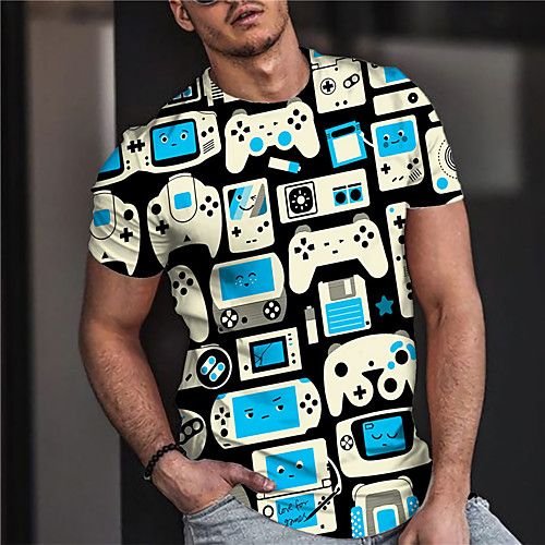 

Men's Unisex Tee T shirt Shirt 3D Print Graphic Prints Game Console Print Short Sleeve Daily Tops Casual Designer Big and Tall Blue