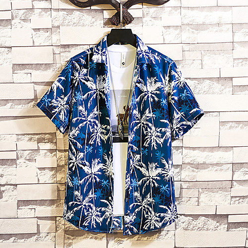 

Men's Shirt Other Prints Graphic Graphic Prints Plus Size Print Short Sleeve Casual Tops Chinoiserie Blue White Black