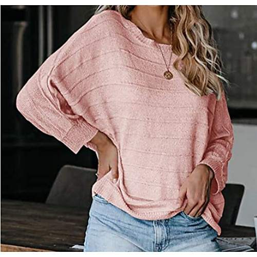 

Women's Casual Pure Color Solid Color Pullover Sweater Cotton Long Sleeve Sweater Cardigans Round Neck Fall Spring Blushing Pink khaki Green
