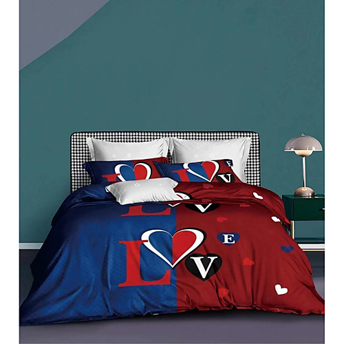 

Couple Wedding Duvet Cover Sets EsyDream Love Heart Wedding Bedding King Queen 3PC Ultra Soft Microfiber Couple Love Heart Duvet Cover 1pc with 2pc Pillowcase