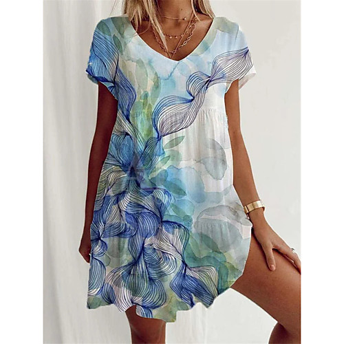 

Women's A Line Dress Short Mini Dress Blue Short Sleeve Multi Color Spring Summer V Neck Ethnic Casual 2021 S M L XL XXL XXXL