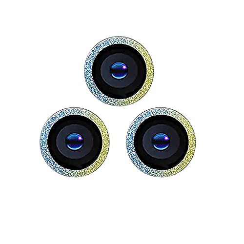 

3 pack bling camera lens protector compatible with iphone 12 pro max 6.7-inch, hd tempered glass screen protector, glitter protective case for back camera accessories, anti scratch (yellow and blue)