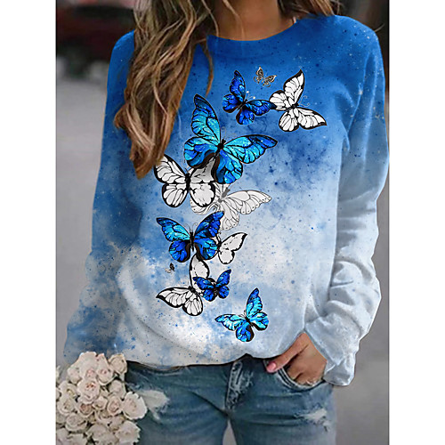 

Women's Sweatshirt Pullover Butterfly Animal Print Daily Sports 3D Print Active Streetwear Hoodies Sweatshirts Blue Purple