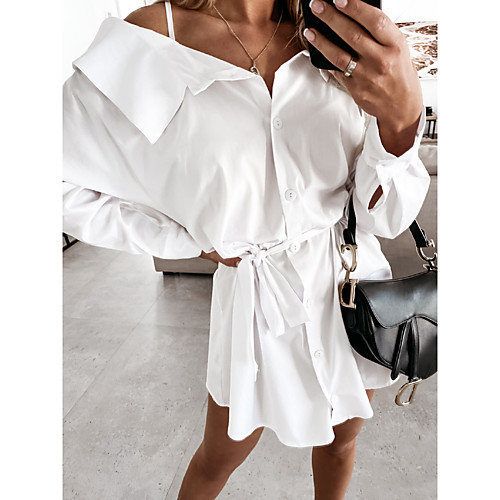 

Women's A Line Dress Short Mini Dress khaki White Black Long Sleeve Solid Color Summer Casual 2021 S M L XL 2XL