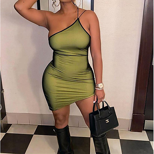 

Women's Plus Size Dress Strap Dress Short Mini Dress Sleeveless Solid Color Backless Lace up One Shoulder Sexy Spring Summer Blue Yellow Rose Red S M L / Party / Club / Skinny