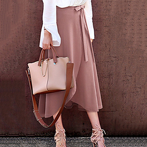 

Women's Date Weekend Basic Streetwear Ankle-Length Skirts Solid Colored Split Drawstring Blushing Pink Army Green Black