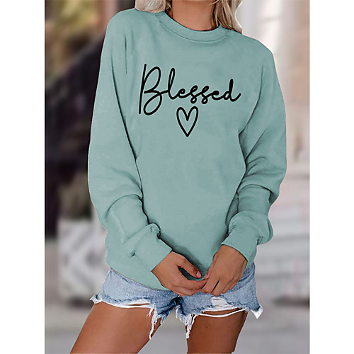 

Women's Sweatshirt Pullover Heart Text Print Daily Sports Hot Stamping Sportswear Streetwear Hoodies Sweatshirts Wine Fuchsia Green