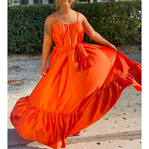 

Women's Swing Dress Maxi long Dress Yellow Orange Rose Red Sleeveless Solid Color Summer Casual Loose 2021 S M L XL XXL