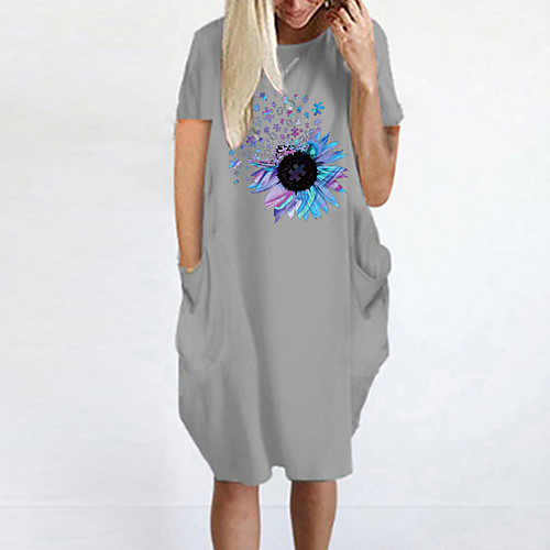 

Women's T Shirt Dress Tee Dress Knee Length Dress Blue Yellow Fuchsia Gray Green White Black Short Sleeve Floral Summer Round Neck Casual Oversized 2021 S M L XL XXL 3XL 4XL 5XL