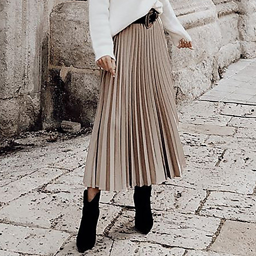 

Women's Casual / Daily Weekend Basic Streetwear Capris Skirts Solid Colored Pleated Gray Khaki Black
