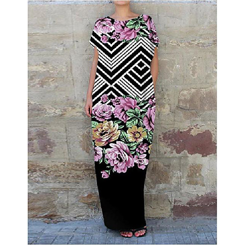 

Women's Loose Maxi long Dress Blue Yellow Blushing Pink Gray Green White Black Red Light Green Short Sleeve Print Summer Ethnic Style 2021 S M L XL XXL XXXL 4XL 5XL