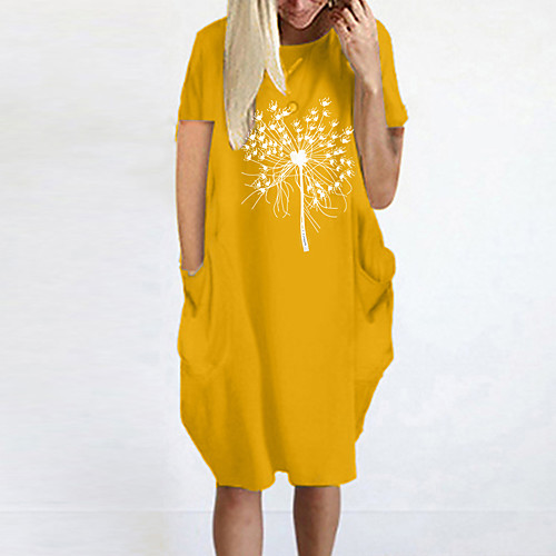 

Women's T Shirt Dress Tee Dress Knee Length Dress Blue Yellow Fuchsia Gray Green White Black Short Sleeve Print Summer Round Neck Casual Oversized 2021 S M L XL XXL 3XL 4XL 5XL