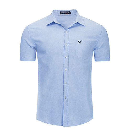 

Men's Shirt Eagle Button-Down Short Sleeve Street Tops Cotton Business Casual Breathable Comfortable Blue