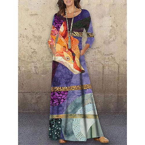 

Women's Shift Dress Maxi long Dress Rainbow 3/4 Length Sleeve Print Animal Print Spring Summer Round Neck Casual Holiday 2021 S M L XL XXL 3XL