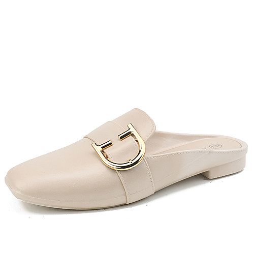 

Women's Clogs & Mules Flat Heel Square Toe Daily Home PVC Buckle Solid Colored Dark Brown Black Beige