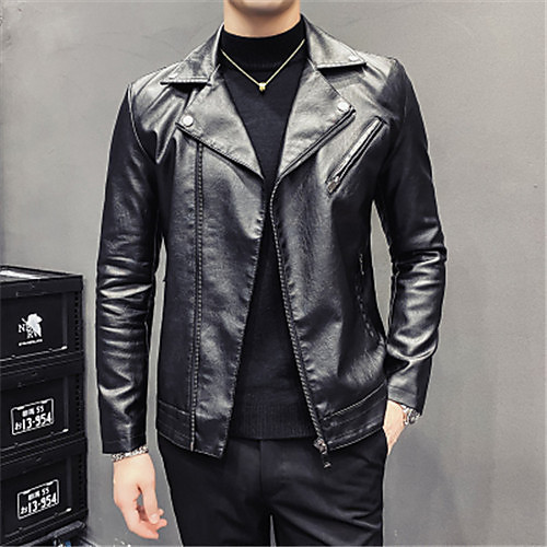 

Men's Jacket Daily Fall Winter Regular Coat Slim Windproof Casual Jacket Long Sleeve Solid Color Patchwork Black