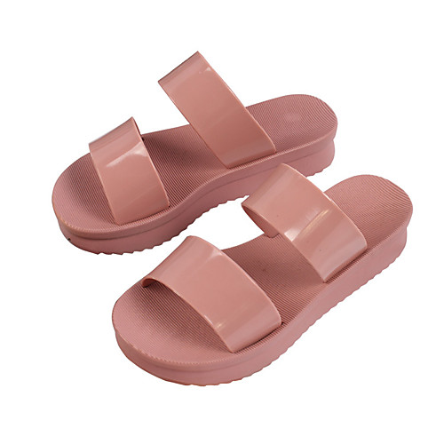 

Women's Slippers & Flip-Flops Flat Heel Round Toe Open Toe Daily Home PVC Solid Colored Color Block Dark Brown Pink Black