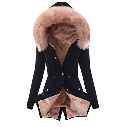

Women's Parka Casual Fall Winter Long Coat Regular Fit Warm Wearable Classic & Timeless Jacket Long Sleeve Solid Color Pure Color Black And White Black powder / Faux Fur / Cotton