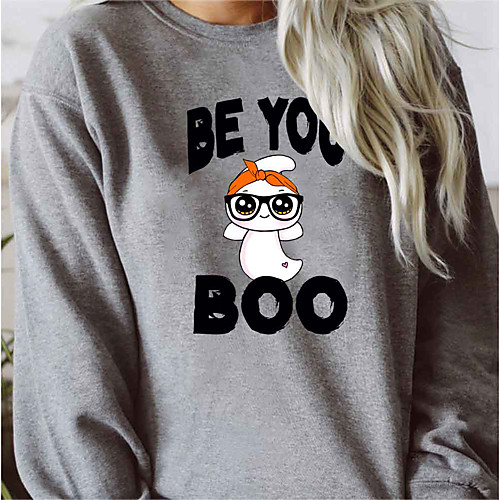 

Women's Sweatshirt Halloween Ghost Letter Print Halloween Sports & Outdoor Casual Hot Stamping Basic Halloween 休闲套头长袖卫衣打底衫 Hoodies Sweatshirts Yellow Gray Green
