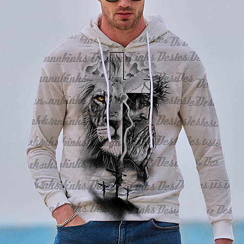 

Men's Unisex Hoodie Graphic Prints Lion Print Daily Sports 3D Print 3D Print Casual Hoodies Sweatshirts Gray