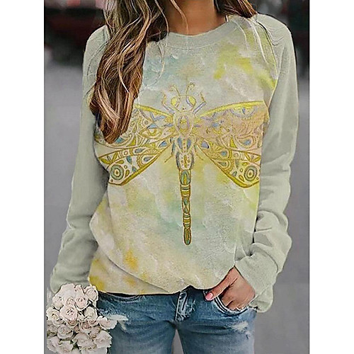 

Women's Sweatshirt Pullover Butterfly Print Daily Sports Other Prints Sportswear Streetwear Hoodies Sweatshirts Khaki