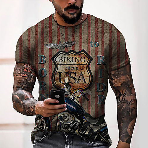 

Men's Tee T shirt Shirt 3D Print Graphic Motorcycle Plus Size Short Sleeve Casual Tops Basic Designer Slim Fit Big and Tall Blue Green Brown