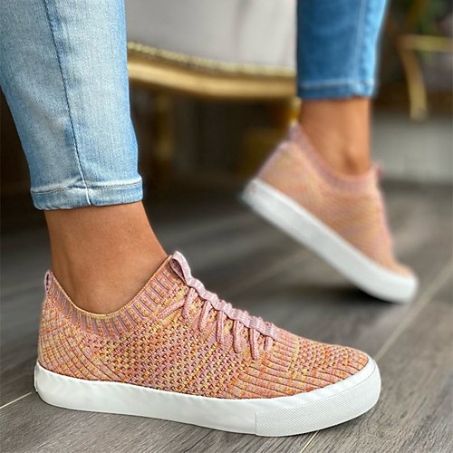 

Women's Sneakers Flat Heel Round Toe Rubber Purple Blue Pink