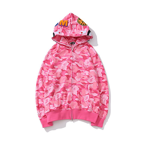 

Women's Coat Causal Fall Spring Short Coat Regular Fit Casual Jacket Long Sleeve Multi Color Zipper Light Blue Camouflage Blue / Holiday