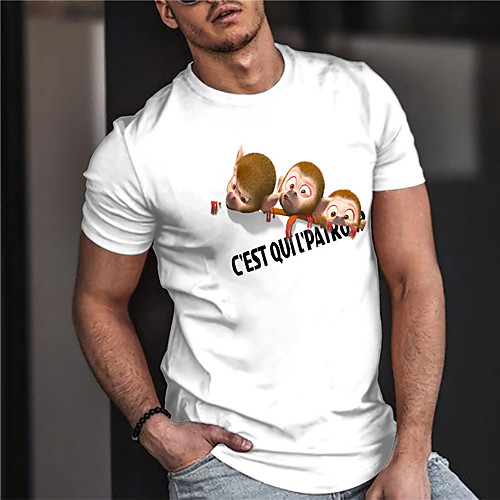 

Men's Unisex Tee T shirt Shirt Hot Stamping Graphic Prints Monkey Print Short Sleeve Casual Tops Cotton Basic Designer Big and Tall White