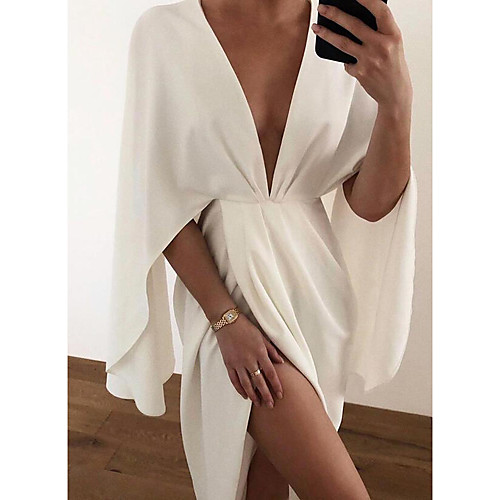 

Women's Swing Dress Midi Dress White Half Sleeve Solid Color Split Patchwork Spring Summer V Neck Elegant Casual Holiday Batwing Sleeve 2021 S M L / Party / Loose
