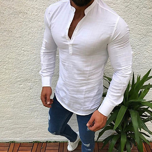 

Men's Shirt Plain Solid Color Long Sleeve Street Tops Casual Soft Breathable Gray White Black