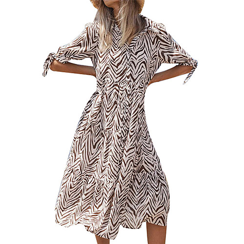 

Women's A Line Dress Midi Dress Brown Half Sleeve Geometric Print Summer Round Neck Casual 2021 S M L XL XXL 3XL