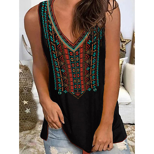 

Women's Tank Top Vest Optical Illusion Print V Neck Basic Streetwear Tops Black