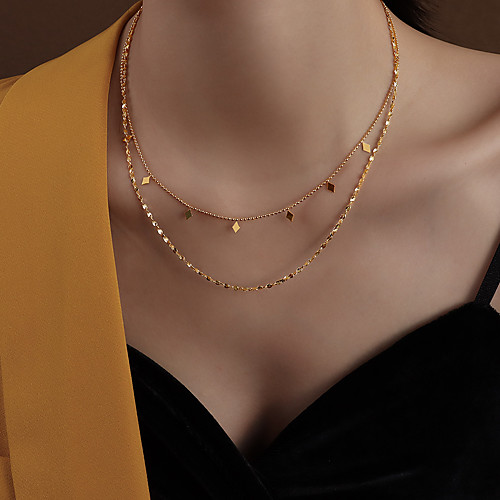 

lureme Dainty Layered Choker Necklace 18K Gold Plated Rhombus Tassel Necklace Twisted Chain Necklace for Women (nl006271)