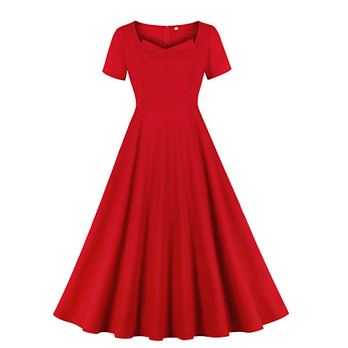 

Women's A Line Dress Midi Dress Red Short Sleeve Solid Color Summer Vintage 2021 S M L XL XXL