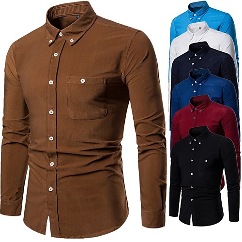 

Men's Shirt non-printing Plain Solid Color Plus Size Long Sleeve Street Tops Cotton Casual Soft Breathable Wine Royal Blue White