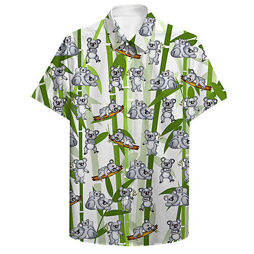 

Men's Shirt 3D Print Animal Plus Size 3D Print Button-Down Short Sleeve Street Tops Casual Fashion Breathable Comfortable Green / Sports