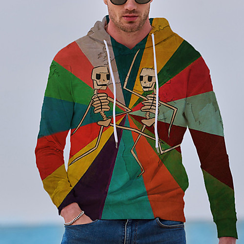 

Men's Pullover Hoodie Sweatshirt Rainbow Graphic Prints Skull Print Daily Sports 3D Print 3D Print Casual Hoodies Sweatshirts Rainbow