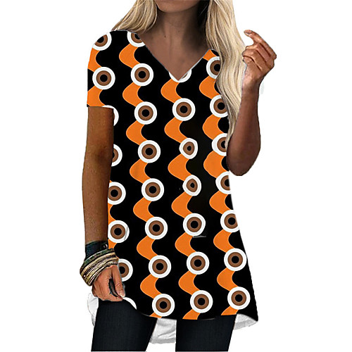 

Women's T Shirt Dress Tee Dress Short Mini Dress Black Red Short Sleeve Polka Dot Print Summer V Neck Casual 2021 S M L XL XXL 3XL