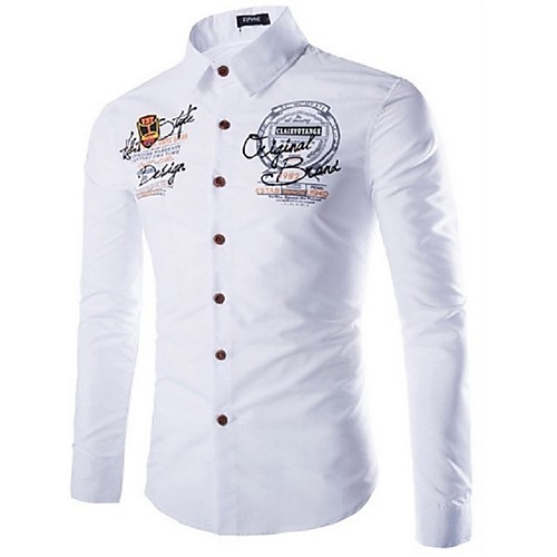 

Men's Shirt Graphic Long Sleeve Casual Tops Fashion Classic Collar Royal Blue White Black