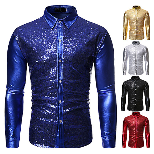 

Men's Shirt non-printing Optical Illusion Crystal Long Sleeve Casual Tops Casual Soft Breathable Silver Gold Royal Blue