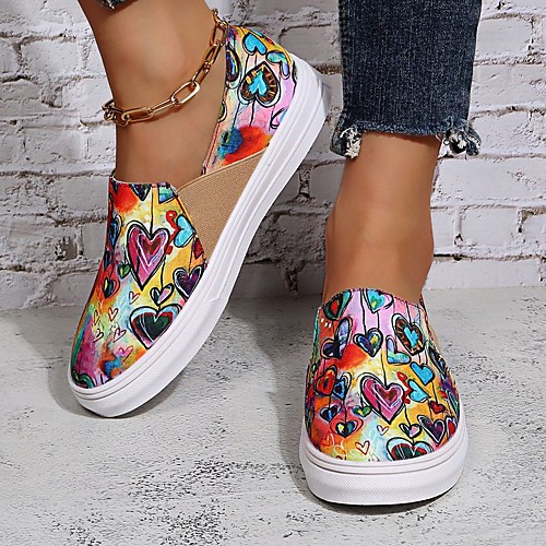 

Women's Loafers & Slip-Ons Flat Heel Round Toe Canvas Color Block Light Red