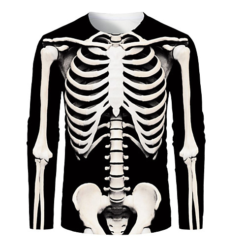 

Men's T shirt Graphic Skull Print Long Sleeve Halloween Tops Streetwear Round Neck Black