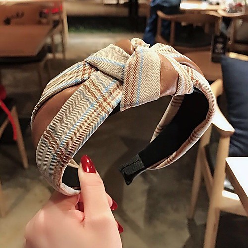 

Women's New Best Selling Ladies Hairband Korean Version of Pu Leather Hair Cave Knotted Twill Fabric Wash Head Hoop