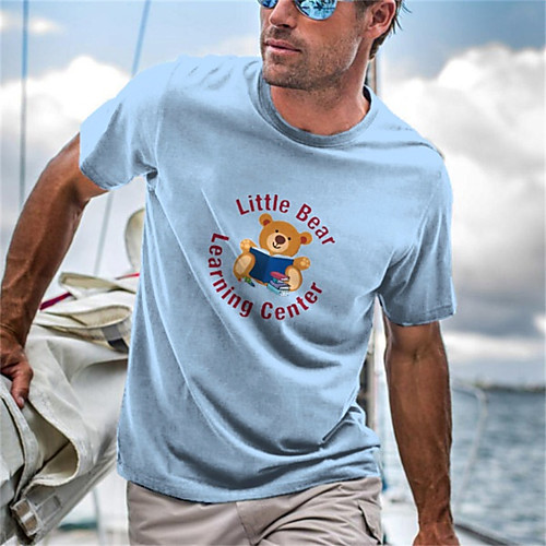 

Men's Unisex Tee T shirt Shirt Hot Stamping Graphic Prints Toy Bear Letter Short Sleeve Casual Tops Cotton Basic Fashion Designer Big and Tall Blue Yellow Blushing Pink