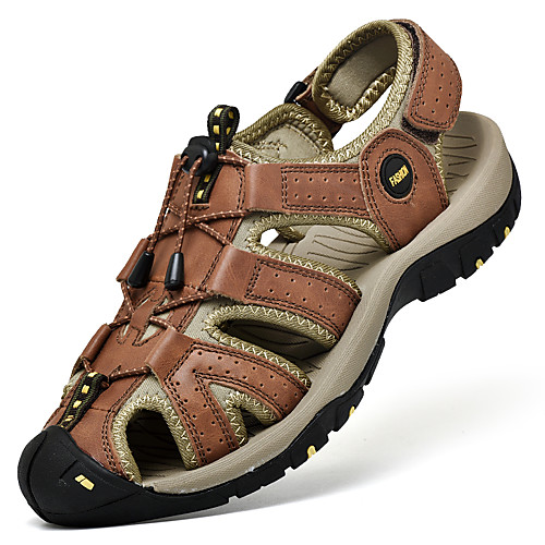 

Men's Sandals Crochet Leather Shoes Flat Sandals Sporty Casual Roman Shoes Daily Outdoor Nappa Leather Cowhide Breathable Handmade Non-slipping Booties / Ankle Boots Blue Black Brown Color Block Fall